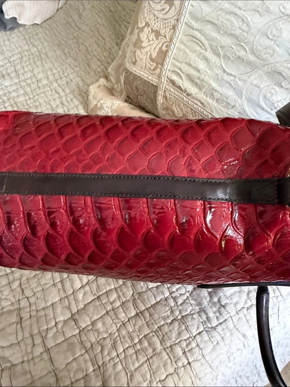 Brahmin bag large red and brown like new 16” by 11”